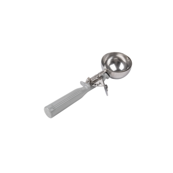 4-ounce stainless steel disher with grey handle.