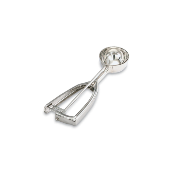 Stainless steel squeeze disher.