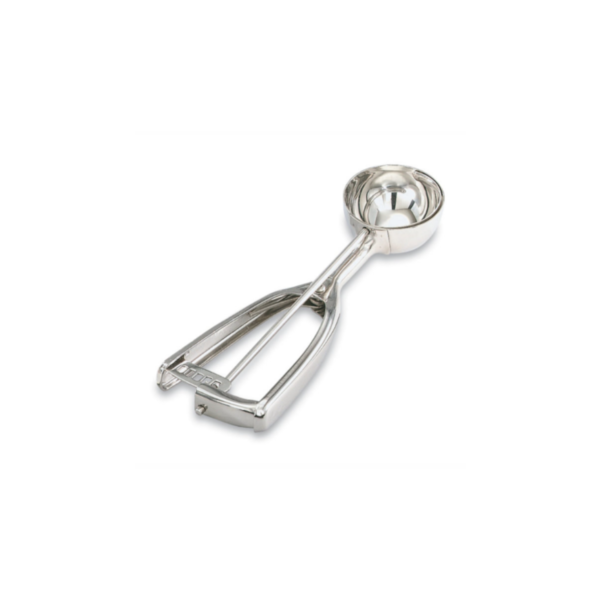 Stainless steel squeeze disher.