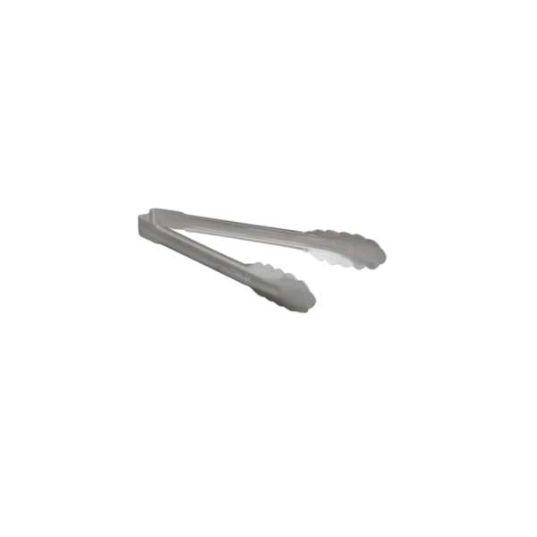 Stainless steel utility tongs.