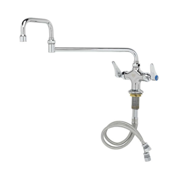 T&S  B-0250  Dbl Pantry Fct, 1-Hole Base, 4'' Sprdr, 18'' Dbl-Joint Swing