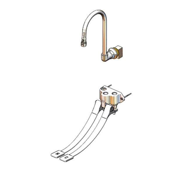 T&S  B-0504-537K  Wall-mt, Dbl Pedal Vlv W/ Rigid G.N. & Short Elbow