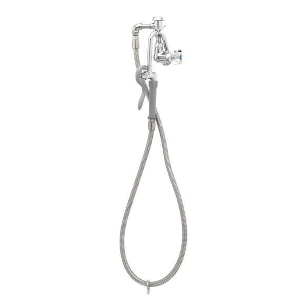 T&S  B-0605-H  Pot Filler, Wall mt, SS Hose, Self-Close Nozzle, Red Index