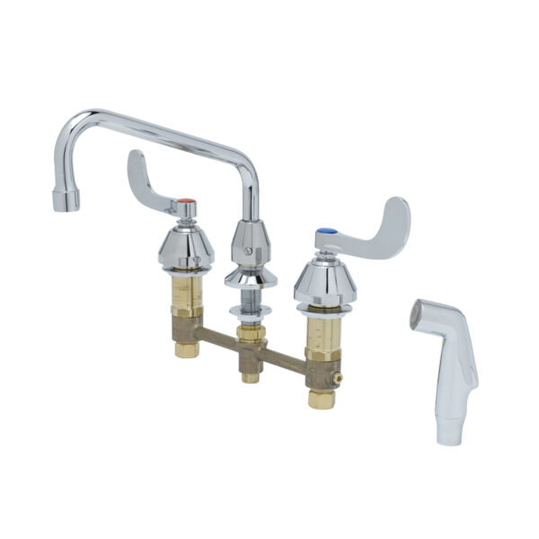 T&S  B-2347-02-WH4CR  8'' Fct W/ Sidespray, 8'' Swing W/ Aerator