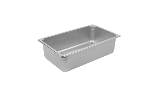Stainless steel steam table pan.