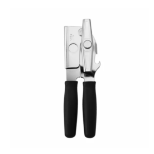 Stainless steel can opener with black handle