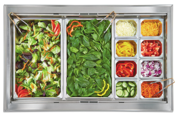 stainless steel steam table pan display.