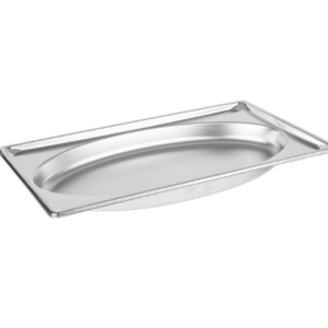 Stainless steel oval pan.