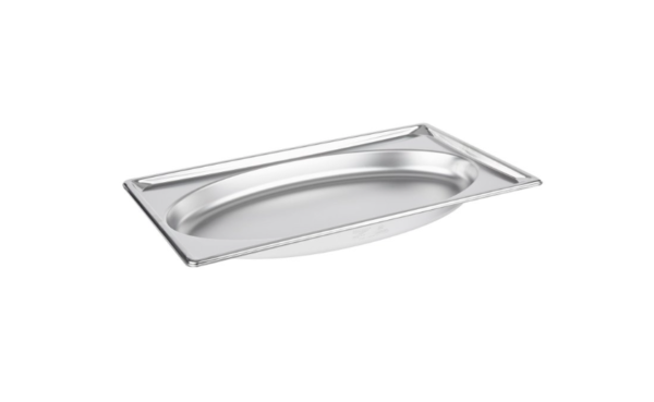 Stainless steel oval pan.