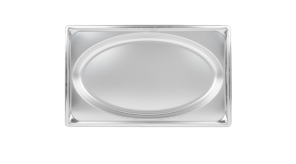 Stainless steel oval pan.