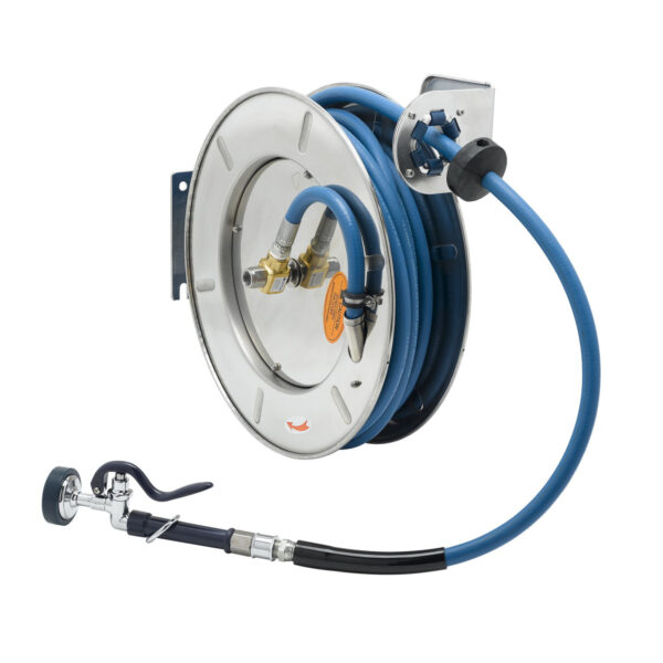 T&S  B-7143-01  Hose Reel, Open, SS, 1/2'' x 50' Hose, High-Flow Spray