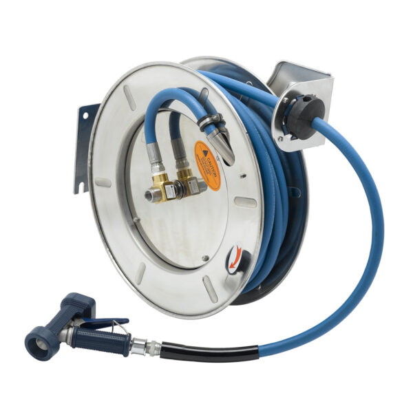 T&S  B-7143-03  Hose Reel, Open, SS, 1/2'' x 50' Hose, 7/16'' Rear Trig.