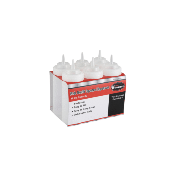6 pack of 16 ounce squeeze bottles.