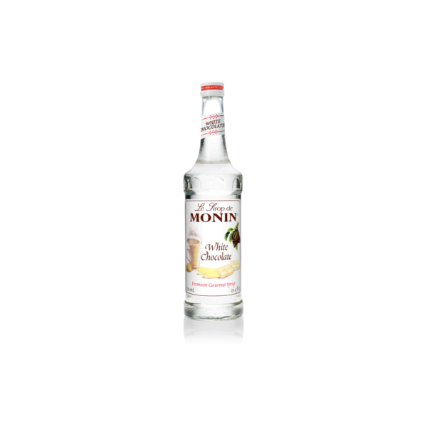 Bottle with clear liquid and white chocolate on label