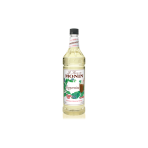 Plastic bottle with clear liquid and mint on the label