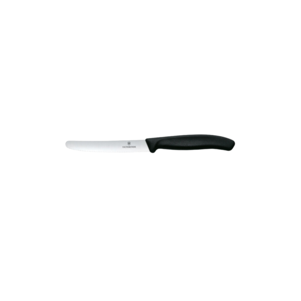 4-1/4" round tip with wavy edge black handled steak knife