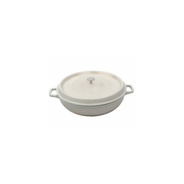 Antique white braiser with black interior.