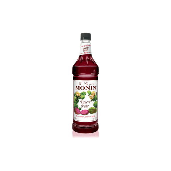 Desert pear syrup bottle with white label.