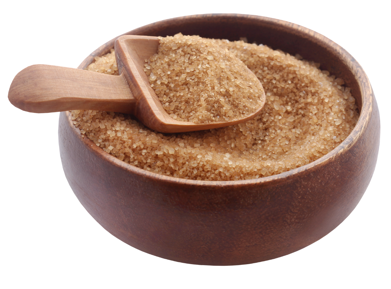 Bowl of granulated brown sugar.