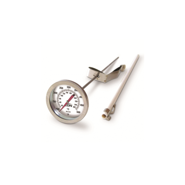 12 inch stainless steel fry thermometer with clip.