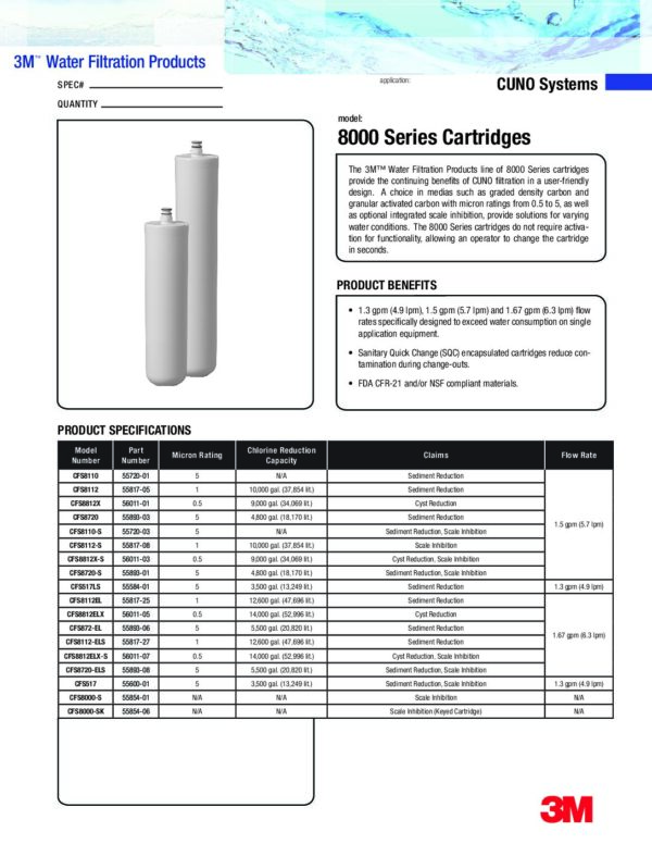 3M / Solventum  CFS8112  (5581705) Series 8000 SQC Replacement Cartridge, sanitary quick change design, 1.5 gallons per minute - Image 2
