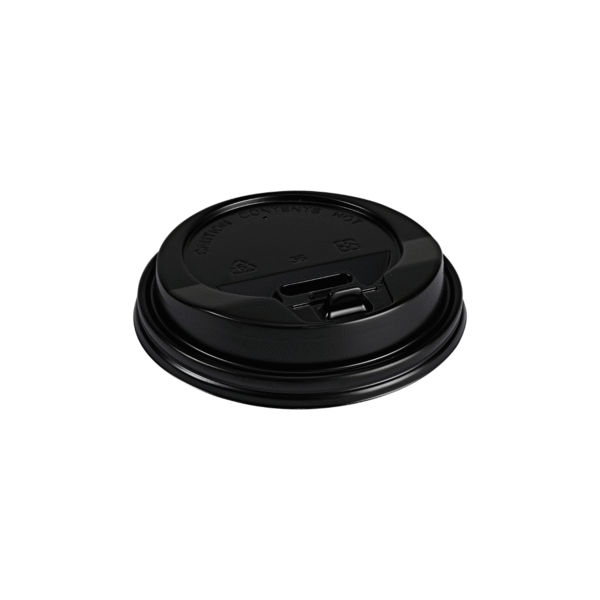Black dome lid for 10–20 oz paper hot cups.