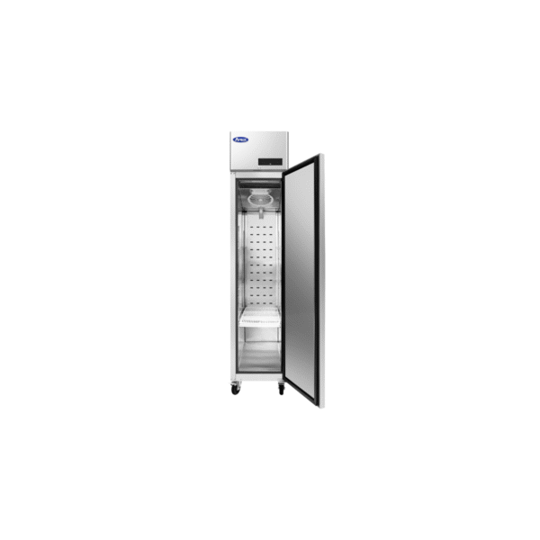 Open Atosa MBF15FSGR stainless steel slim one-section reach-in freezer.