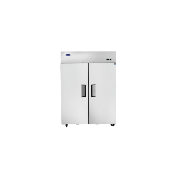 Atosa MBF8002GR two-section reach-in freezer with stainless steel exterior.