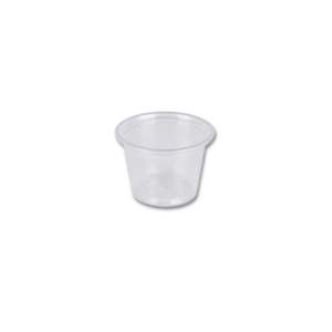 Clear 1 ounce polypropylene portion cup.
