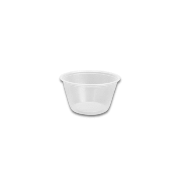 Clear 3.25 ounce polypropylene portion cup.