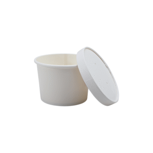 White 12 oz paper soup container with lid.
