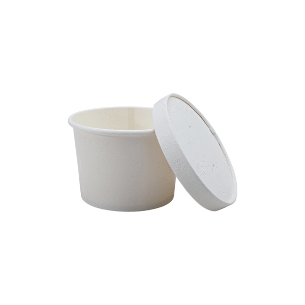 White 12 oz paper soup container with lid.