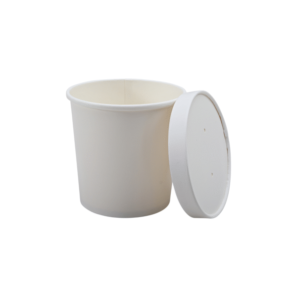 16 oz white paper food and soup container with lid.