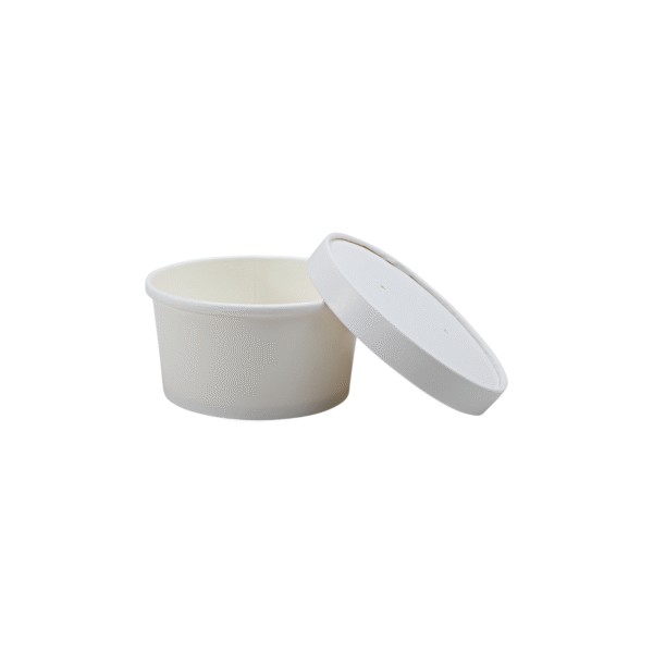 White 8 oz soup container with lid.