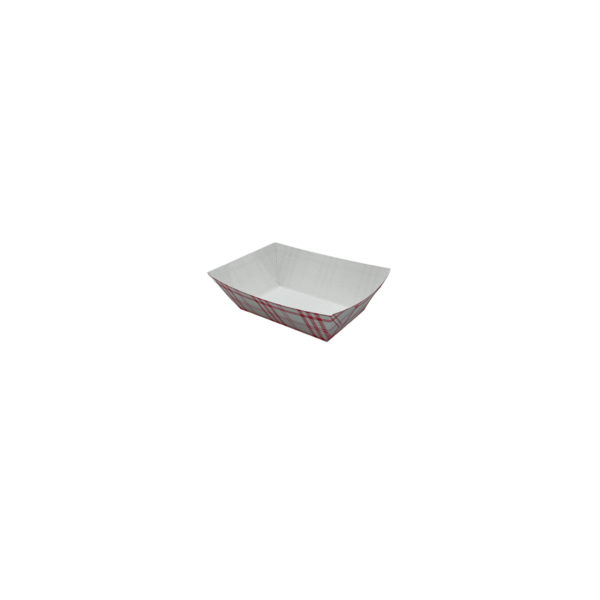 Red and white 1 pound plaid food tray.