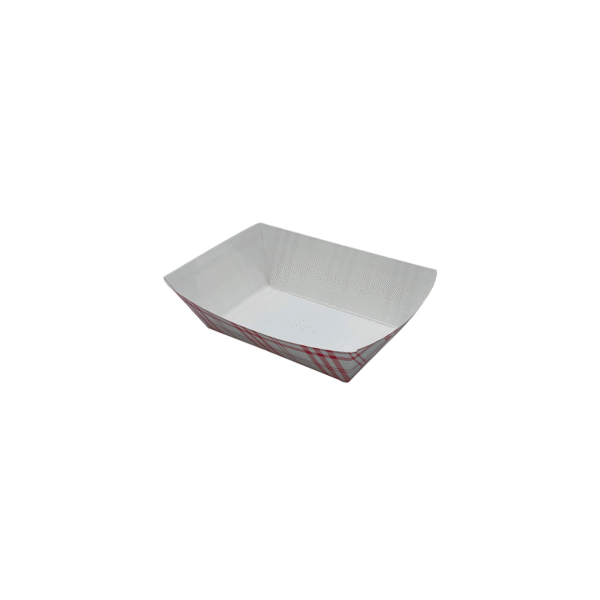 Red and white 1/2 pound plaid food tray.
