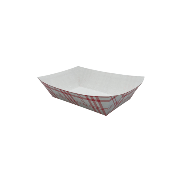 Red and white 5 pound plaid food tray.