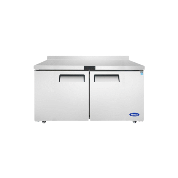 60" stainless steel worktop freezer with backsplash.