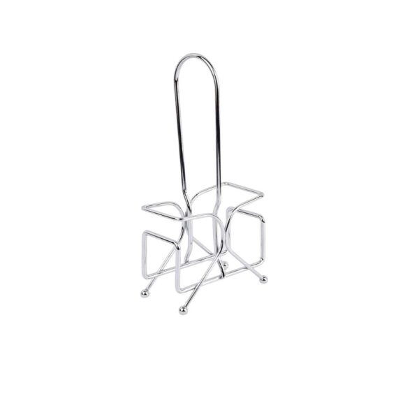 Chrome Rack with vertical center handle and raised ball feet.