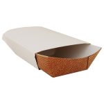 White sleeve with brown food tray inside.